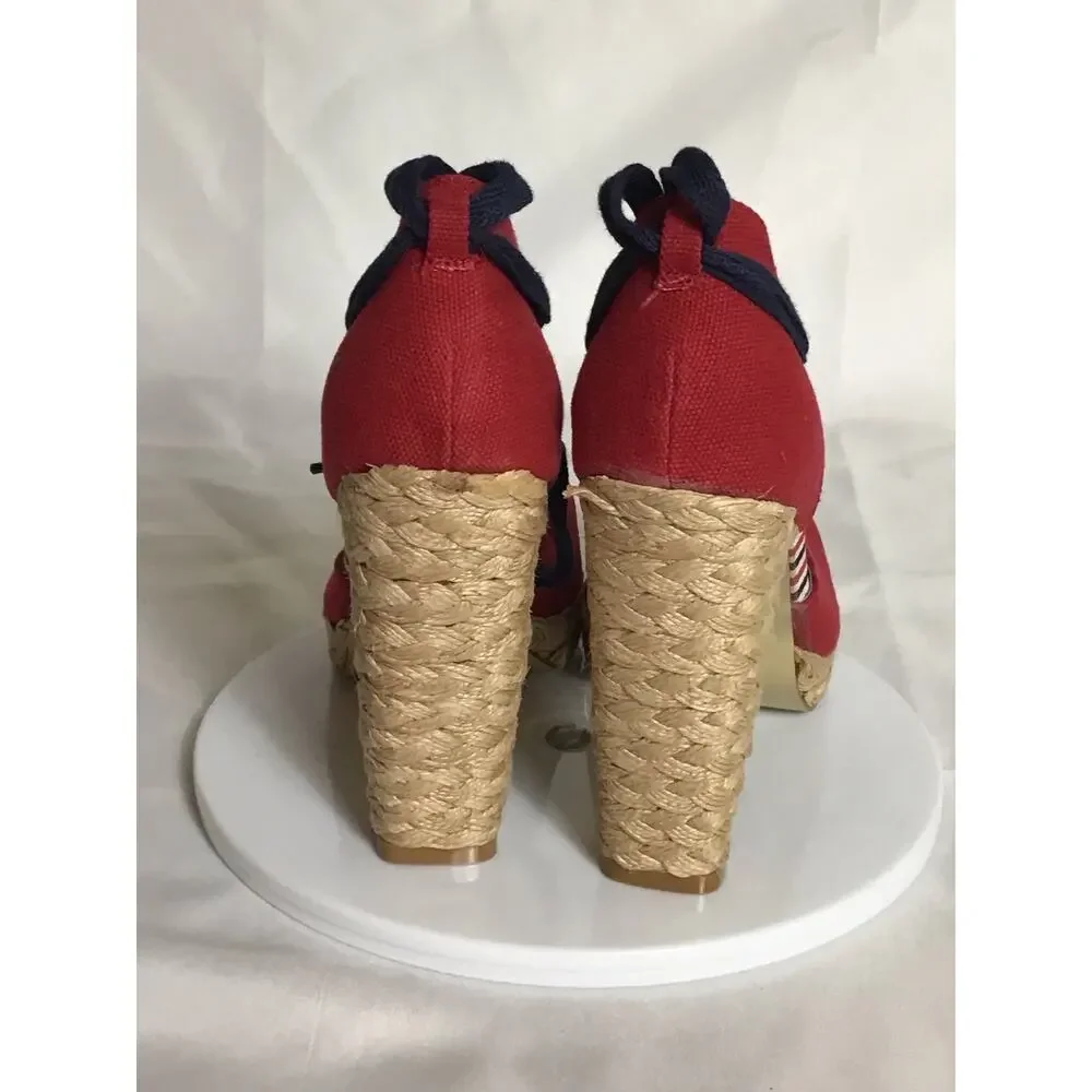 Envy Women Platform Espadrilles Sz. 8 Red Nautical Pin up Resortwear Yacht Party